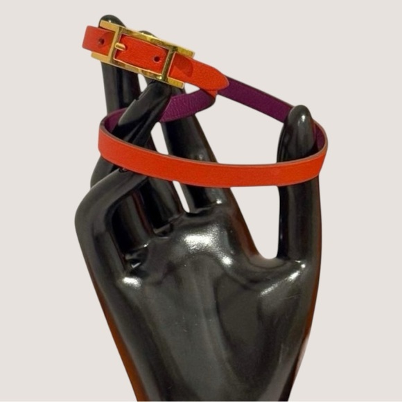 Hermes Behapi Double Tour Swift Leather Purple and Orange Hapi Closure Bracelet - Picture 4 of 13